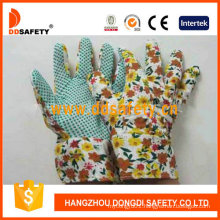 Flower Design Back Gardening Gloves with Green Dots on Palm Dgb106